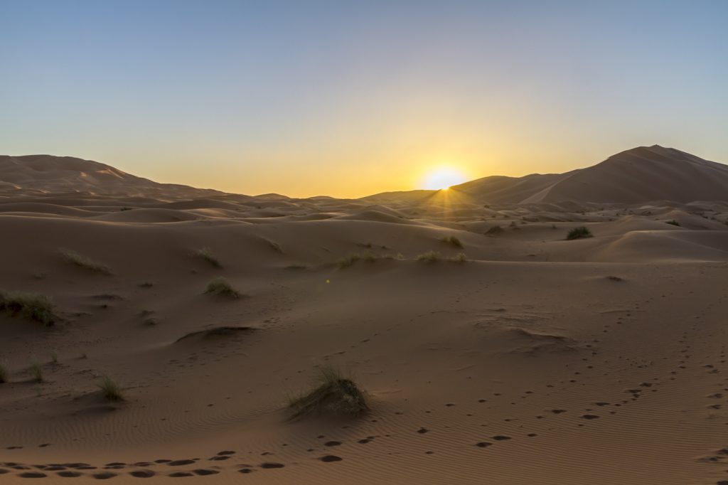 Coucher de soleil sur les dunes de Merzouga