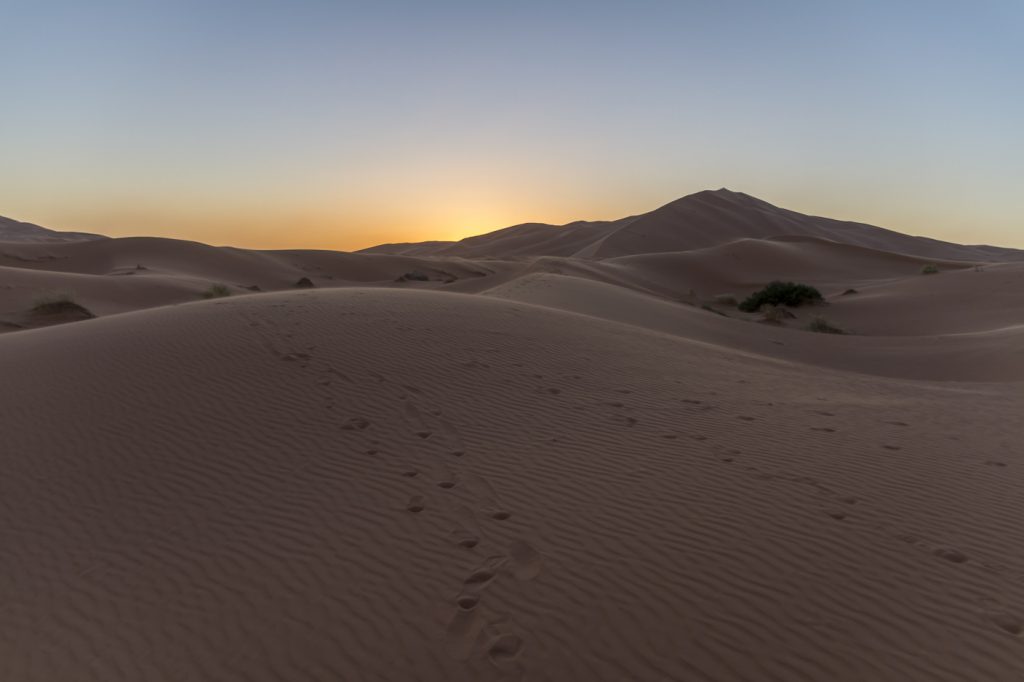 Coucher de soleil sur les dunes de Merzouga